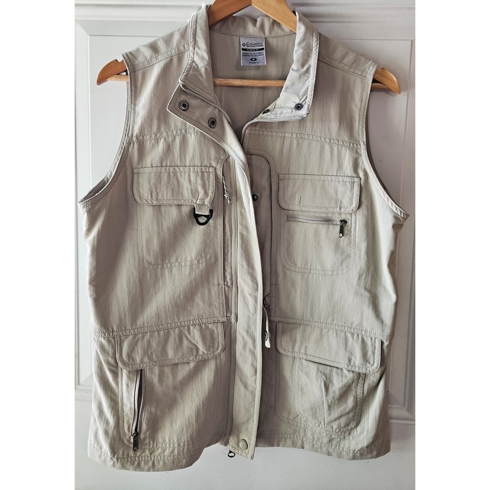 Columbia GRT Utility‎ Fishing Vest Women's M Beige Safari Hiking Travel Multi...